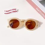 Luxeyeglass Baby Outdoor Sun UV Protection Round Kids Sunglasses With Cute Checker Pattern