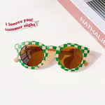 Luxeyeglass Baby Outdoor Sun UV Protection Round Kids Sunglasses With Cute Checker Pattern